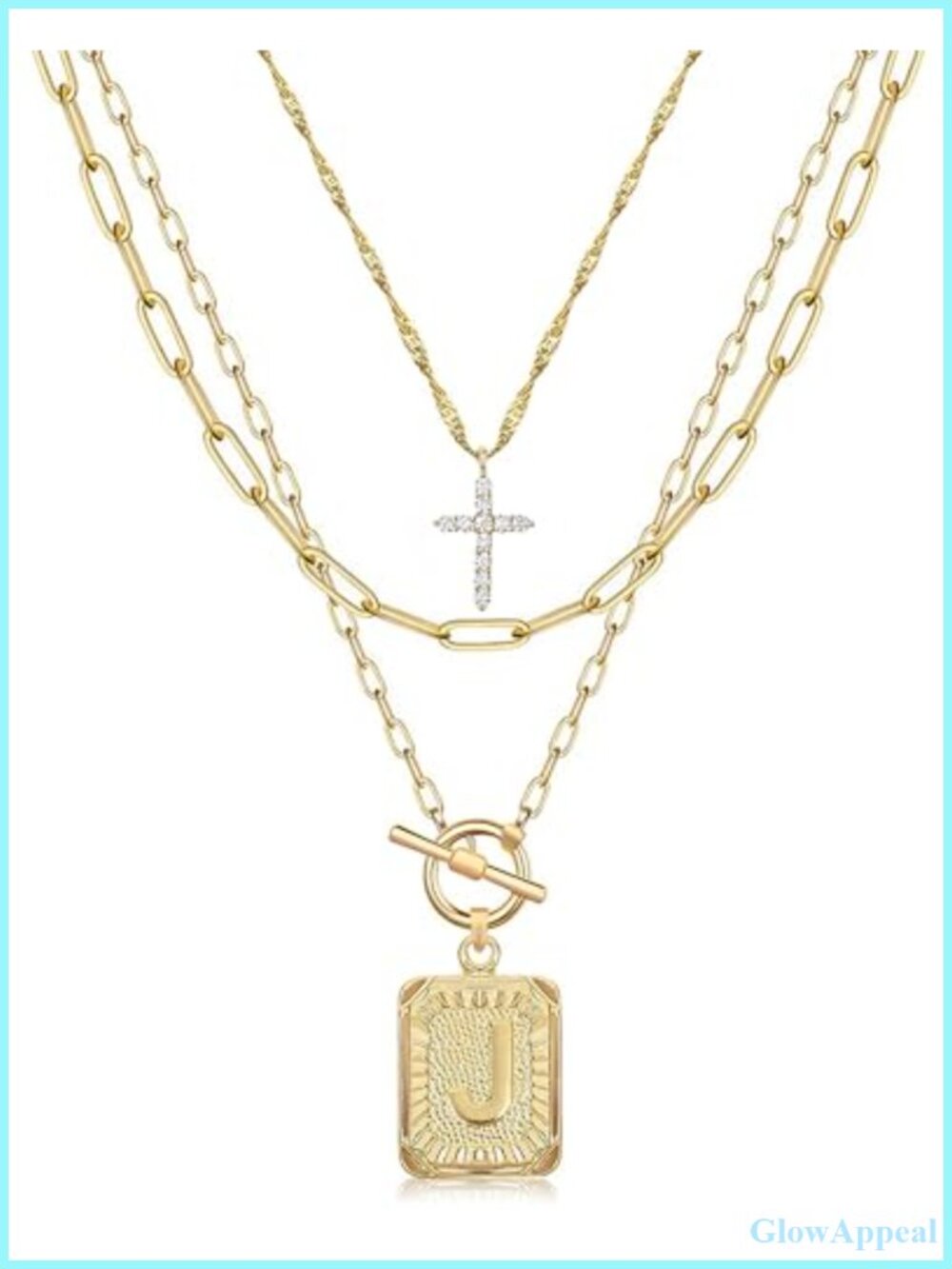 Layered Initial Necklace Set 14K Gold Plated Brass Paperclip Chain